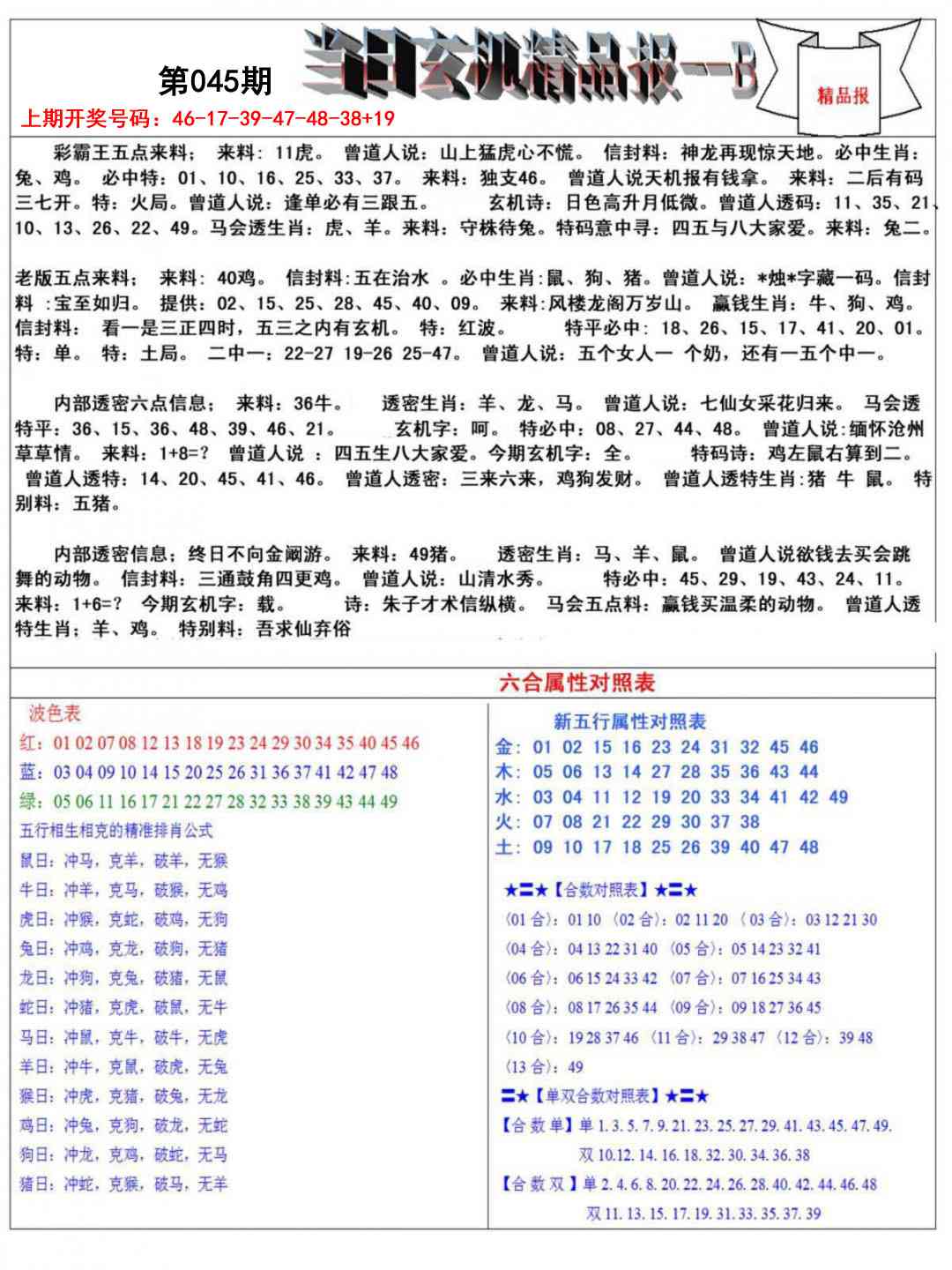 045期当日玄机精品报B[图]