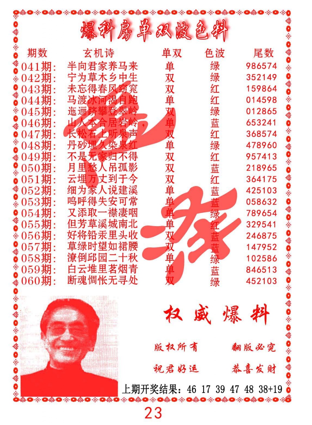 045期爆料房单双波色料[图]