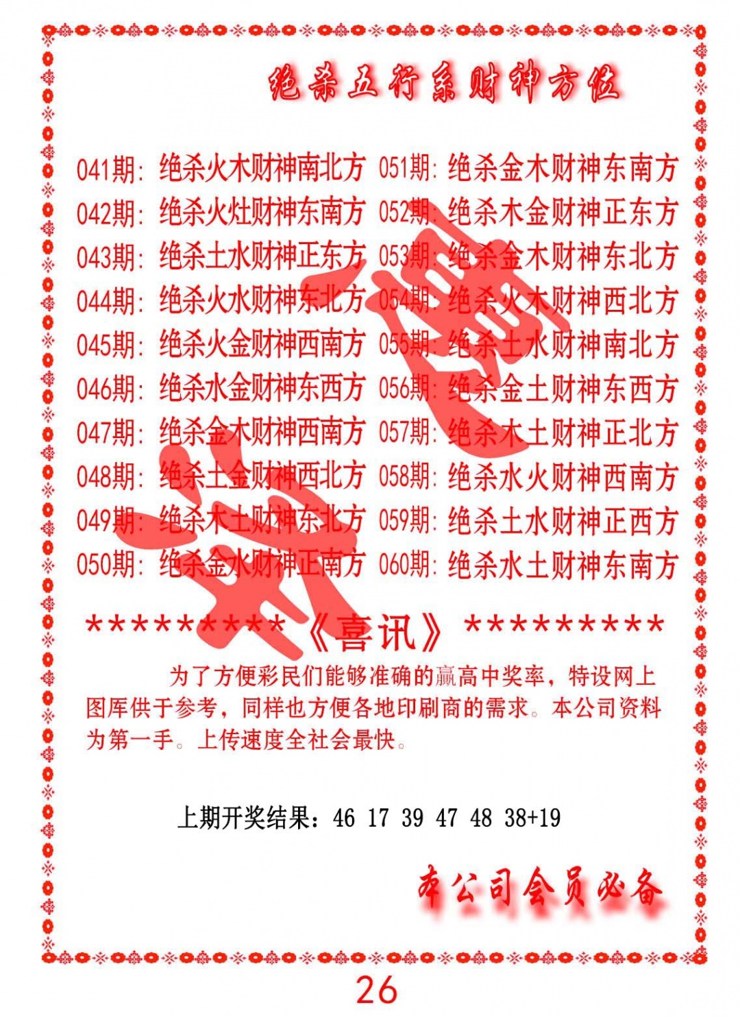 045期绝杀五行及财神方位[图]
